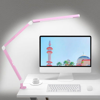 LED Desk Lamp with Clamp, Architect Desk Lamp with Dual Light and Adjustable Swing Arm, Clip-on Eye-Care 4 CCT Modes & 5 Brightness Levels Table Light Modern Computer Lighting for Home Office