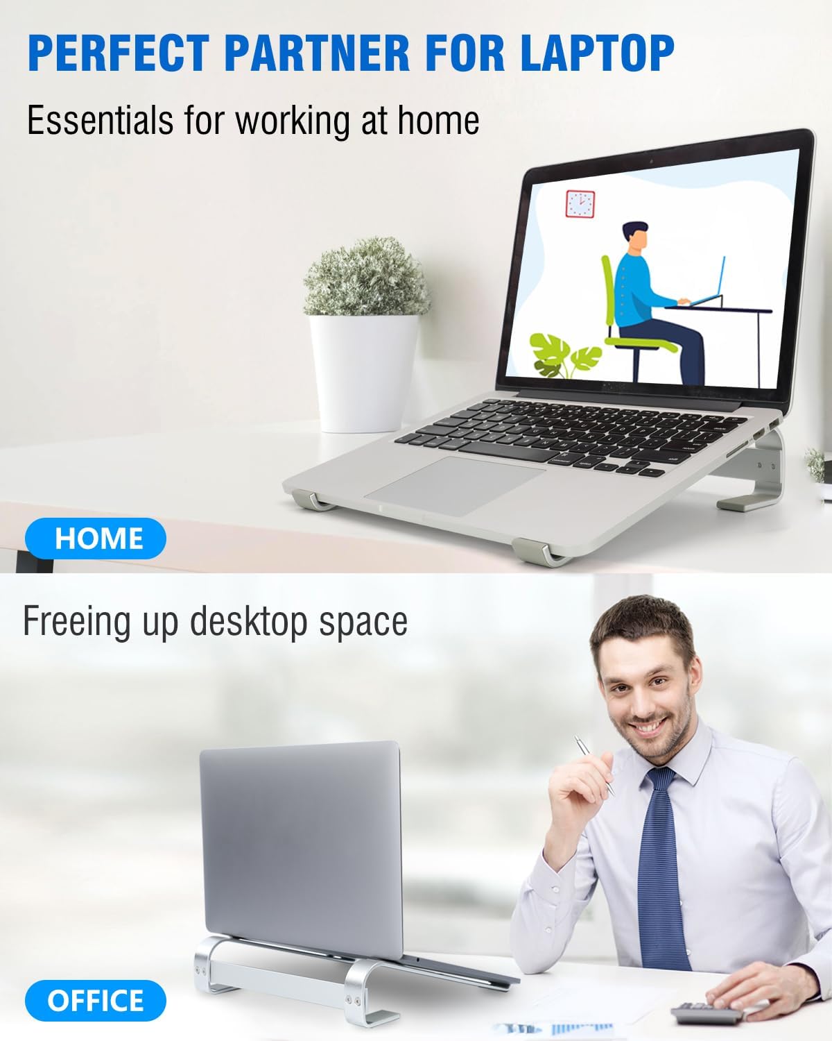 Ventilated Laptop Stand for Desk, Ergonomic Aluminum Laptop Riser, Computer Stand for Laptop, Compatible with MacBook Air Pro, Dell, HP, More 11-17.3 Inches Notebook, Work from Home (Silver)