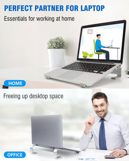 Ventilated Laptop Stand for Desk, Ergonomic Aluminum Laptop Riser, Computer Stand for Laptop, Compatible with MacBook Air Pro, Dell, HP, More 11-17.3 Inches Notebook, Work from Home (Silver)
