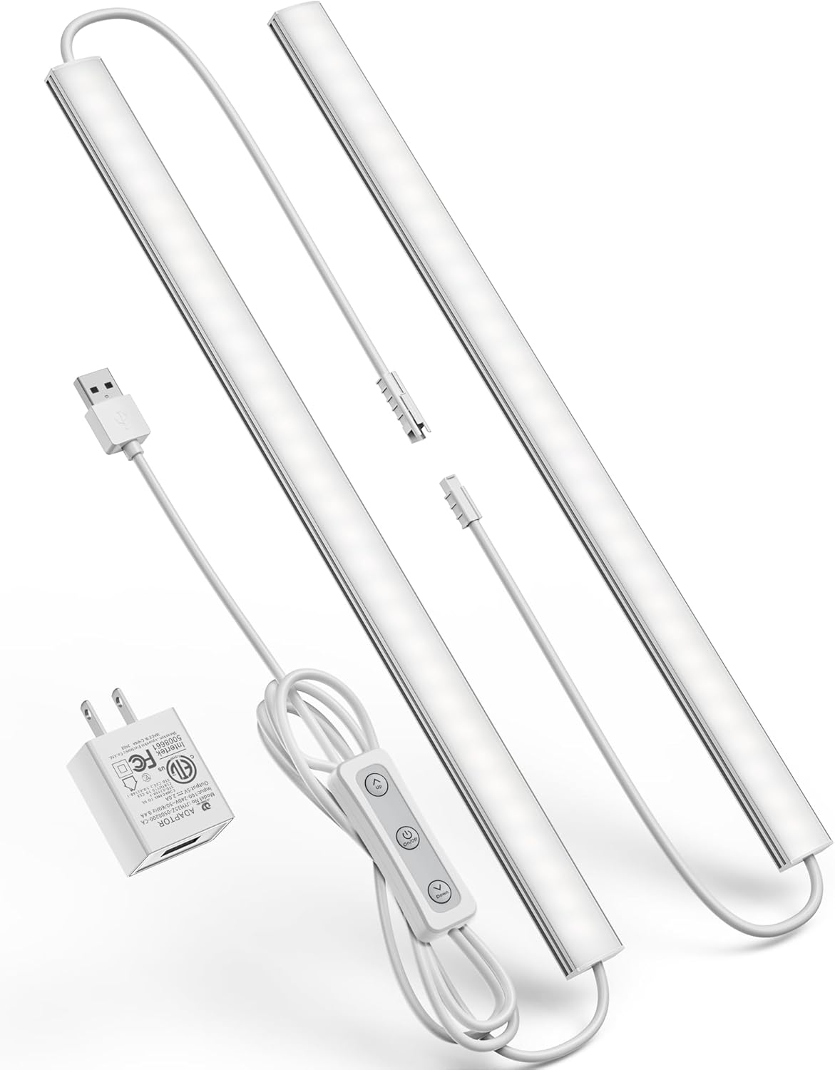 Plug-in Under Cabinet Lighting, Dimmable Under Counter Lights for Kitchen, 2pcs 12 Inch, Warn White 3000K Linkable USB Led Closet Light, Wired Indoor Night Lights Bar for Desk,Sink,Workbench