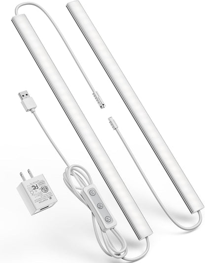 Plug-in Under Cabinet Lighting, Dimmable Under Counter Lights for Kitchen, 2pcs 12 Inch, Warn White 3000K Linkable USB Led Closet Light, Wired Indoor Night Lights Bar for Desk,Sink,Workbench