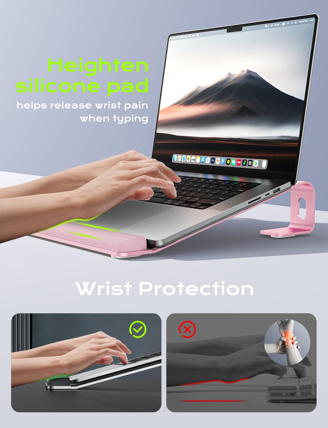 JCZT Clear Acrylic Laptop Stand for Desk, with Wrist Rest, Ergonomic Detachable Mount Compatible with 10-17'' All Laptops Such as MacBook Air Pro/HP/Dell/Lenovo