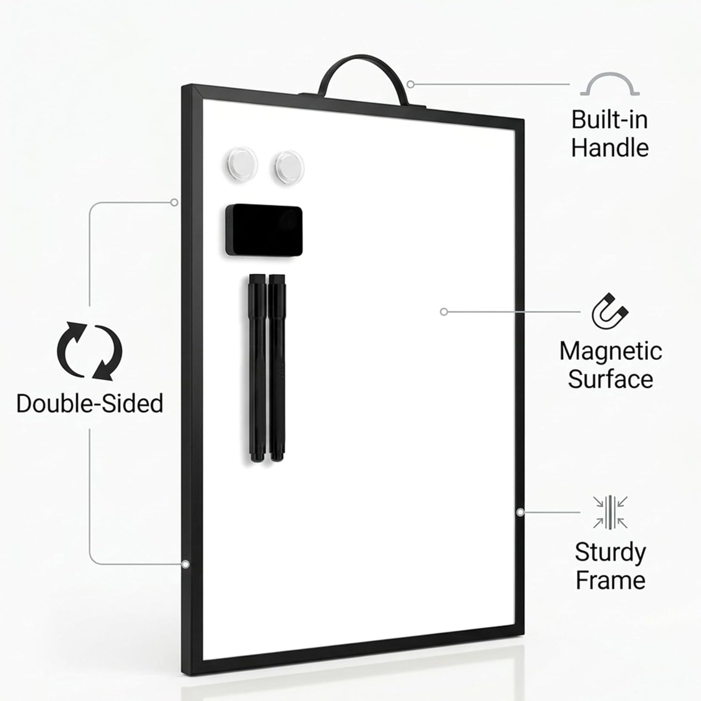 Black Magnetic Dry Erase Whiteboard 12 x 16 Double Sided, Portable Planner Board with Weekly Monthly Sheets, Write and Wipe to Do List Board, Includes 3 Markers Eraser 2 Magnets