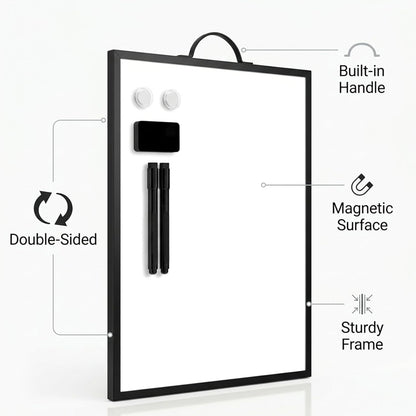 Black Magnetic Dry Erase Whiteboard 12 x 16 Double Sided, Portable Planner Board with Weekly Monthly Sheets, Write and Wipe to Do List Board, Includes 3 Markers Eraser 2 Magnets
