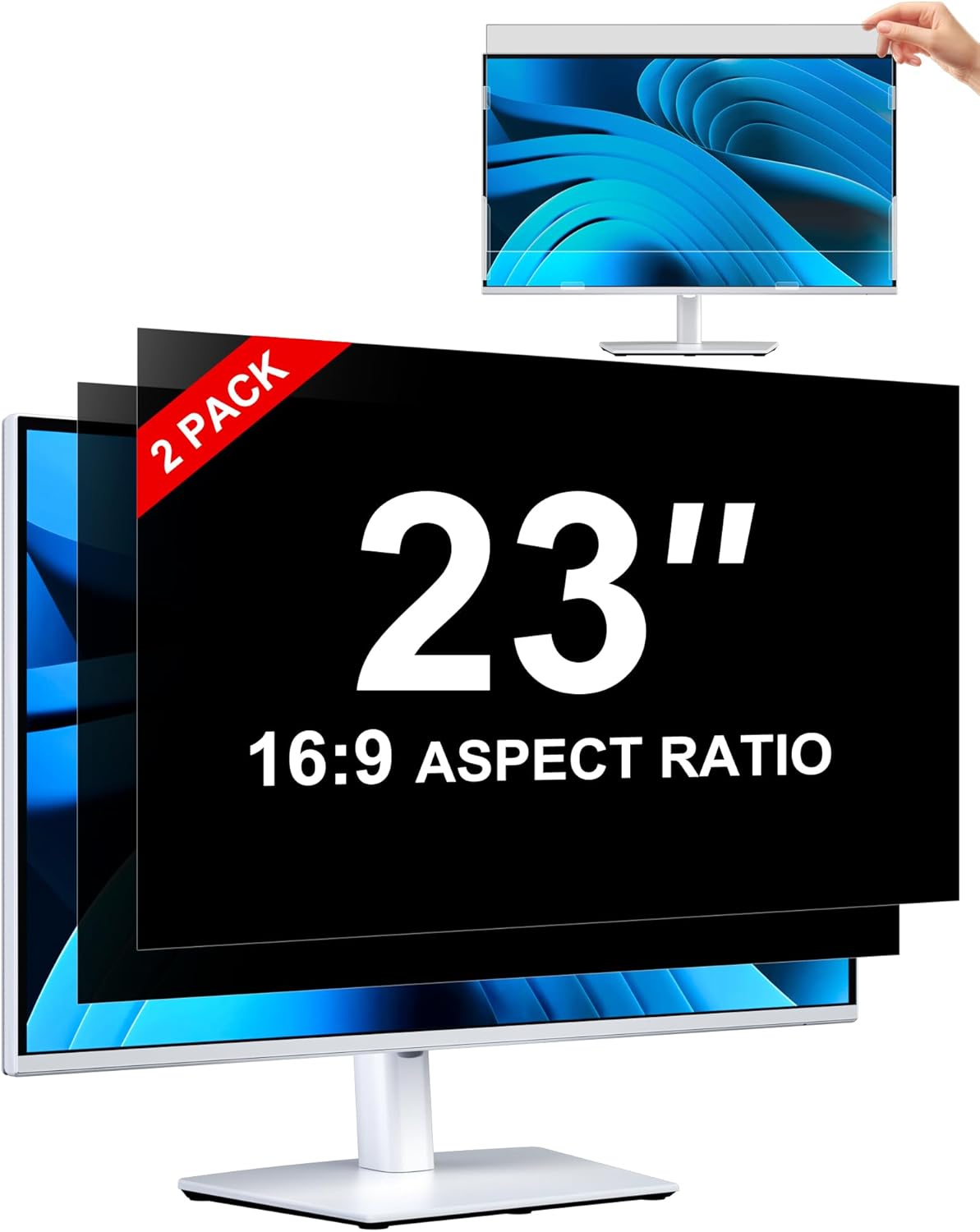 [2-Pack] Privacy Screen For Computer Monitor, 27-Inch 16:9 Aspect Ratio; Anti Spy/Bule Light/Glare And Eye Protection, 2 Install Ways Removable For Office, Airport, Cafe And Other Public Area; Diagonal 27 Inches, Width 23.53 Inches, Height 13.24 Inches