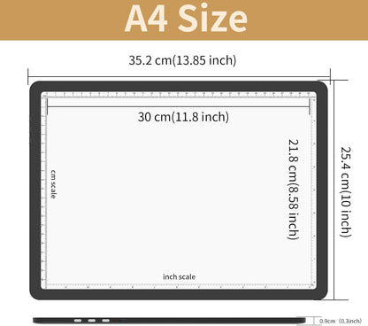 YINGWOND Rechargeable A4 Light Box for Tracing,Ultra-Thin 9000LUX Super Bright Wireless Light Pad with Adjustable Brightness Color,13.9x10 in Light Board for Diamond Painting Drawing Sketching