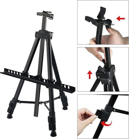 Art Easel Stand for Painting and Sign - RRFTOK 17 to 66 Inch Adjustable Aluminum Tripod Easels for Display, Portable Canvas and Poster Stand with Carry Bag for Beginners, Students and Classroom Use