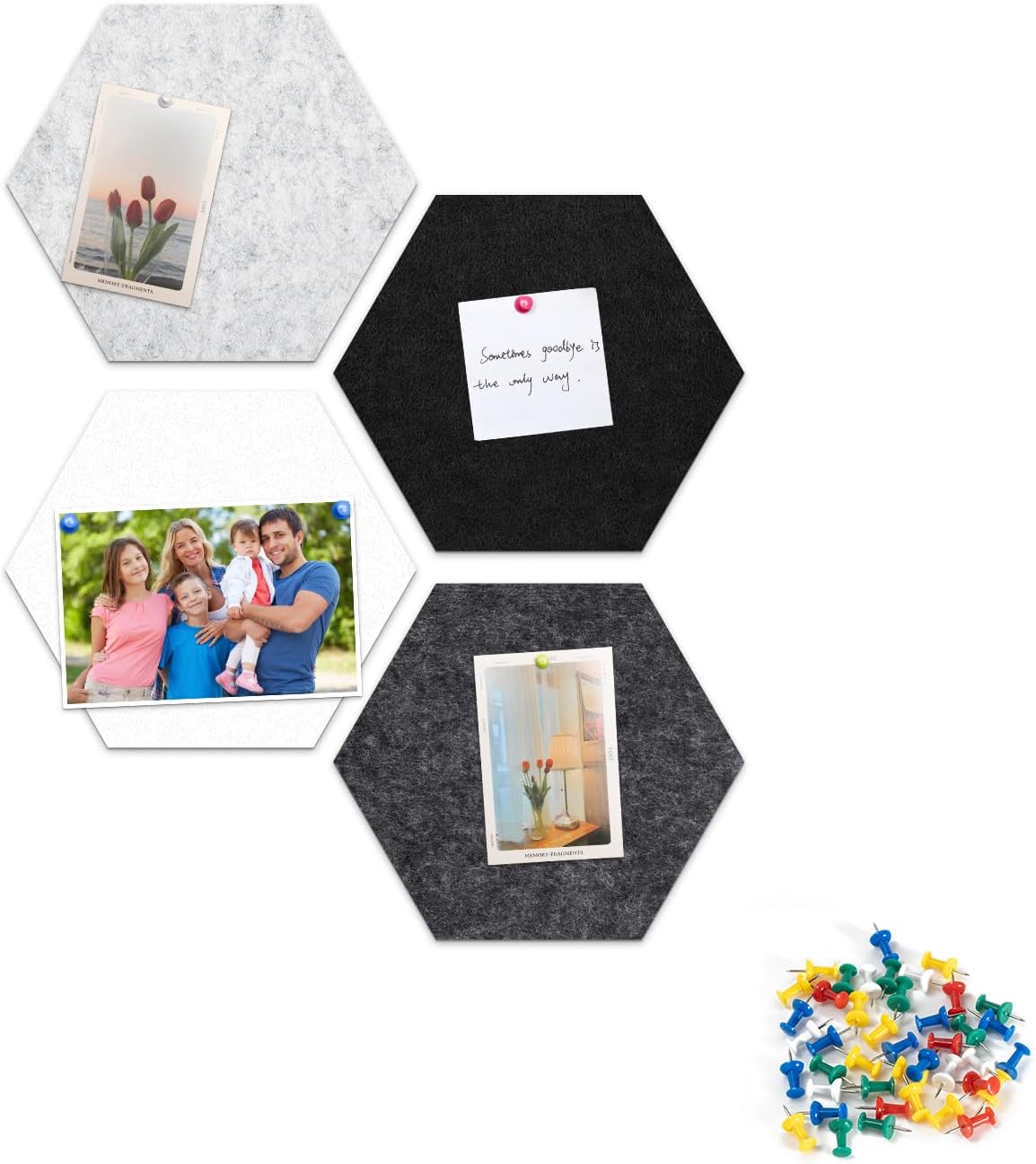 8 Pack Hexagon Felt Bulletin Board Tiles - 12" Large Thick Pin Board for Walls with 30 Push Pins, DIY Boards for Office Home School Decor, Aesthetic Hex Cork Board Alternative