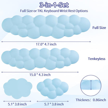 Sushret Cloud Wrist Rest Keyboard, Cloud Keyboard Wrist Pad Set with PU Leather Memory Foam, Cute Arm Rest for Palm Support, PC/Gaming Desk Accessories/Office Setup/Computer Hand Cushion - White