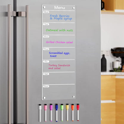Magnetic Weekly Planner for Fridge 6"x17" Weekly Menu Magnet Fridge Dry Erase Board to Do/Grocery/Shopping List/Chore Chart 8 Markers