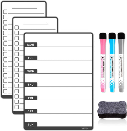 ALEZEL Weekly Calendar Whiteboard for Refrigerator, Magnetic Weekly Planner for Fridge - Set of Greenery Dry Erase Menu Board & 2 to Do List, 3 Markers + Eraser