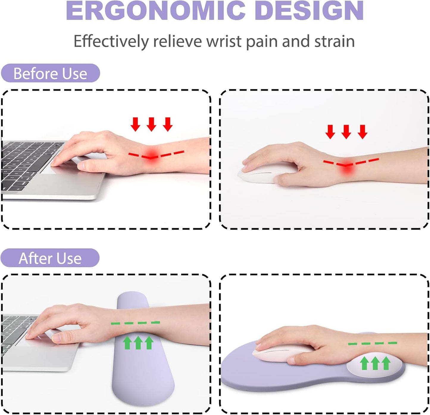 Ergonomic Mouse Pad with Wrist Rest and Keyboard Wrist Rest, Gel Mousepad and Wrist Rest for Computer Keyboard, Pain Relief, Non-Slip PU Base, Mouse Pad with Wrist Support for Gaming, Office, Brown