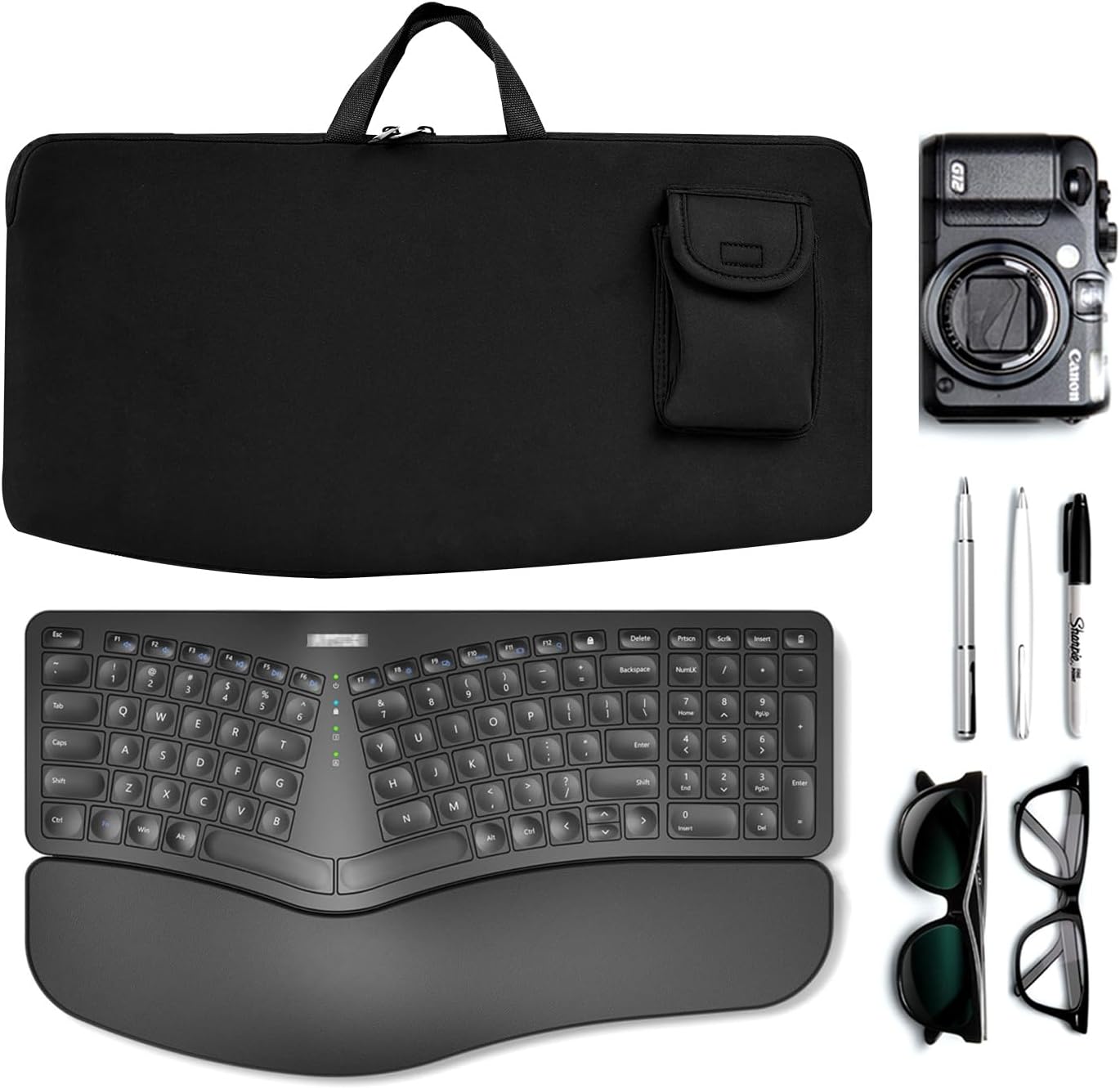 Keyboard Travel Bag Portable Keyboards Sleeve Shockproof Waterproof Keyboard Neoprene Case for Logitech Ergo K860 /Arteck Split Ergonomic Performance Wireless Mouse Combo