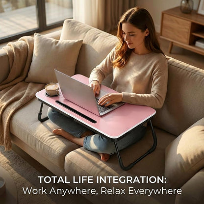 BUYIFY Foldable Laptop Bed Desk for Couch, Sofa - Large Lap Desk Tray Table with Cup Holder and Tablet Slot - Portable Notebook Stand for Eating, Writing, Studying and WFH -NEW-006-USA Original Patent