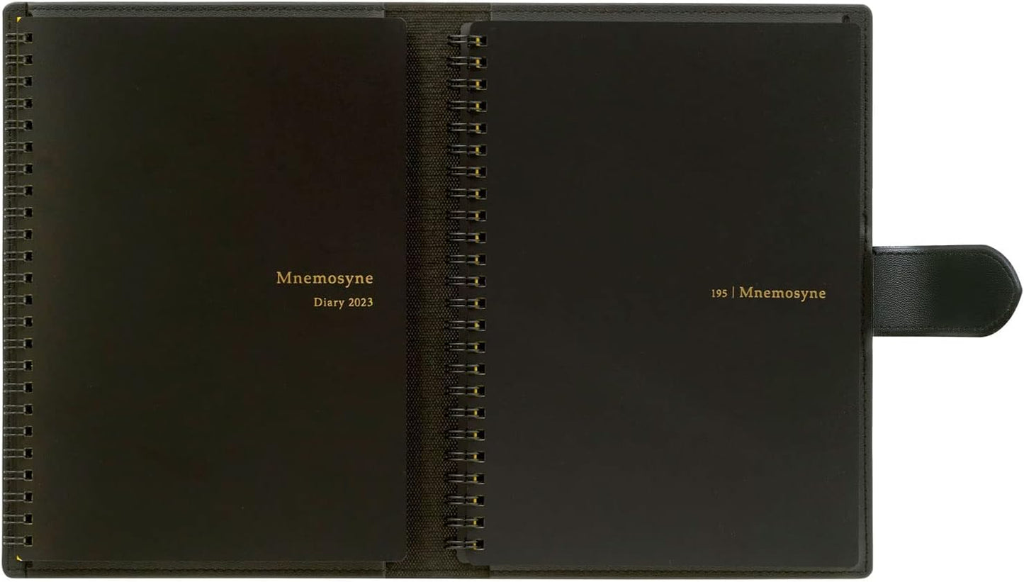 Maruman Mnemosyne Lined Notebook- Vertical A5, 5.83" x 8.27", 70 Sheets / 140 Pages, 7mm College Ruled With Center Line Journal, Perforated Pages & Wire-Bound to Lay Flat, Black, Made in Japan - Colors A