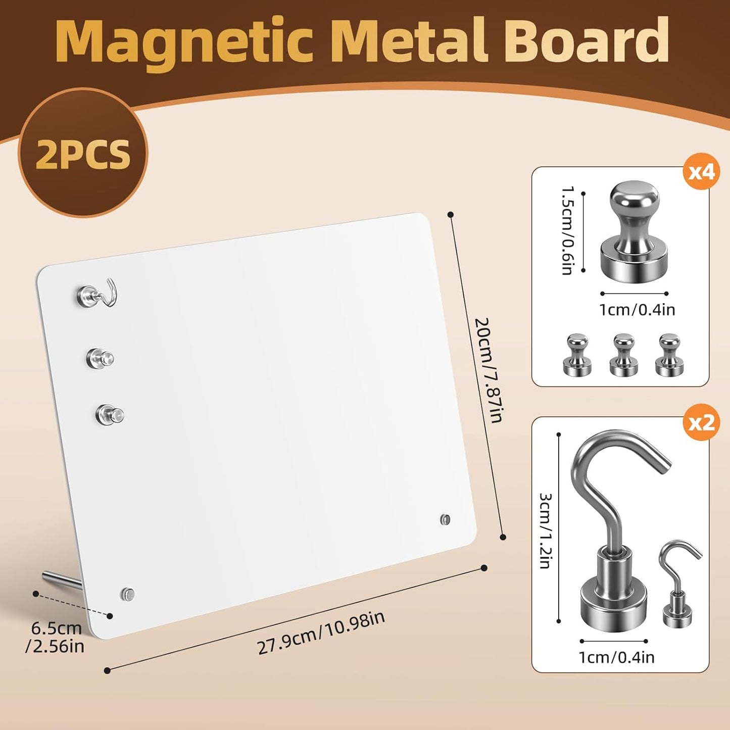 Magnetic Metal Display Bulletin Board - 2 Pack 11x8Inch Magnet Display Stand with 6 Magnets for Displaying Memos Messages Photos in Home School Kitchen Office （ Black Vertical）