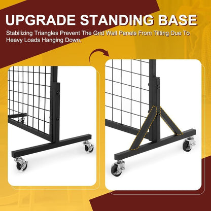 3 Packs 1.8' x 5.7' Grid Wall Panels Standing Wire Grid, Display Rack with T-Base Wheels Freestanding Gridwall Panel Tower for Shows, Black