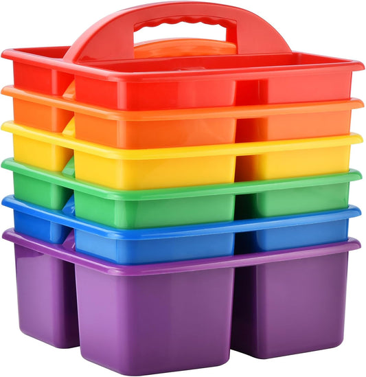 ALINK Plastic Classroom Caddy Organizer with Handle, 6-Pack 3 Compartments, Teacher Supply Storage Caddy for Classroom Organization, Table, Desk, Office, Craft Art for Kids - Assorted Colors