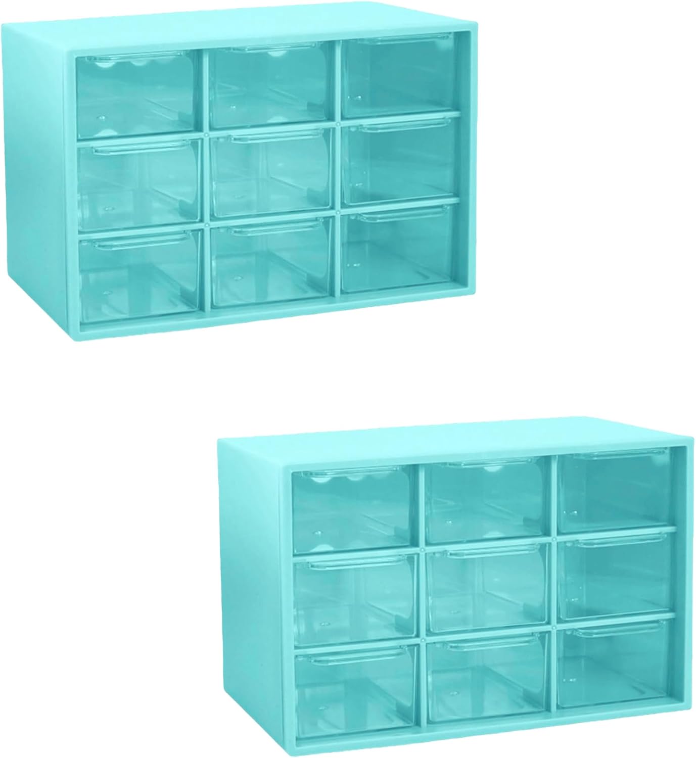 Feadily 2PCS Small Drawer Organizer for Desk, Desktop Drawer Organizer with 9 Clear Drawers, Plastic Desktop Storage Drawers 7.1 Inch x 3 .9 Inch x 4.7 Inch, White