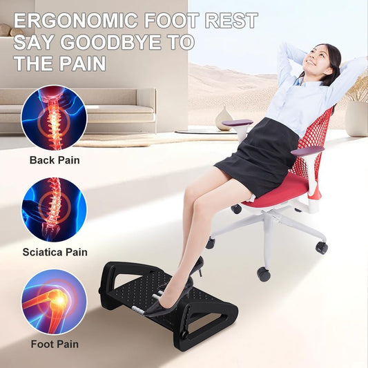 Foot Rest for Under Desk at Work - Six Heights Adjustable Under Desk Footrest - Ergonomic Foot Stools for Under Office Desks - Desks Foot Rest with Massage Rollers - Leg Rest for Chair (Black)