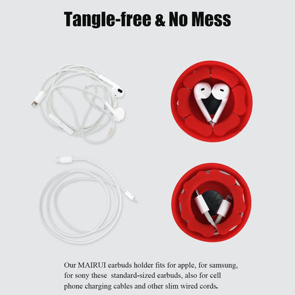 MAIRUI Wired Earbud Case Earphone Headphone Cord Organizer Earbuds Wrap Soft Silicone Magnetic Holder Storage Tangle Free Cable Winder(Red)