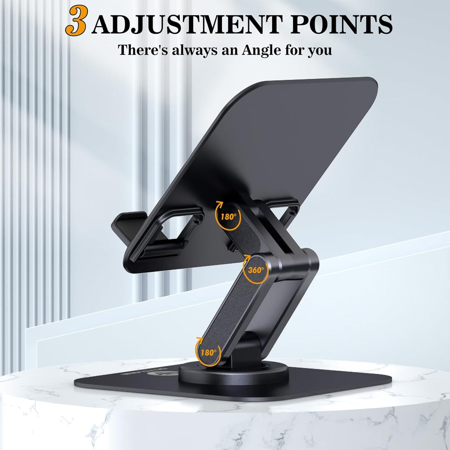 OCYCLONE iPad Stand, 360° Rotating Adjustable Foldable iPad Tablet Stand Holder for Desk Compatible with Kindle Tablet iPad 4" - 15.6" Portable Monitor Stand, Black