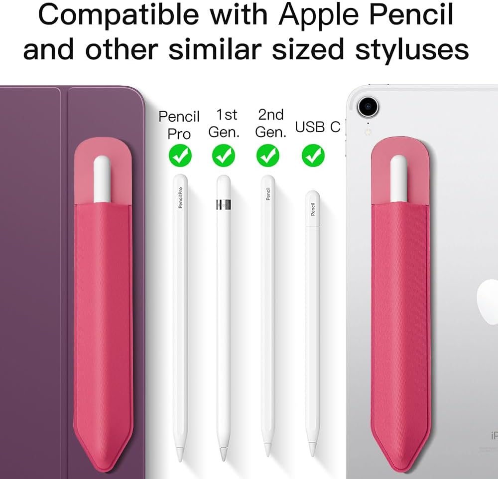MoKo Pencil Holder Sticker Fit Apple Pencil Pro, Apple Pencil (USB-C), iPencil 1st/2nd Generation, Elastic Pencil Pocket Pouch Adhesive Sleeve Attached to iPad Case for Stylus Pens,Black