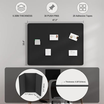 Large Felt Bulletin Board for Wall, 24"x18" Frameless Picture Board, Soft Felt Cork Board for Office, Home Planning & Office Wall Decor, Easy Install Pin Board