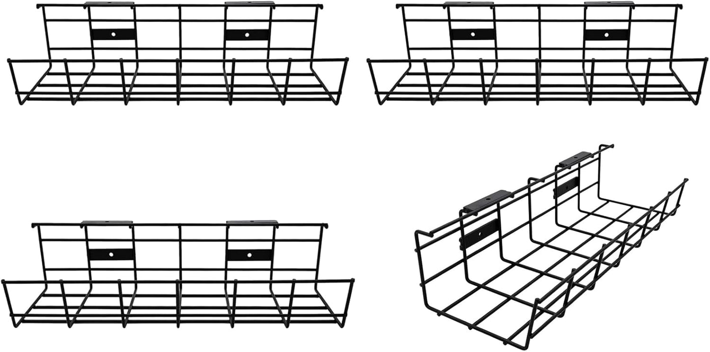 Under Desk Cable Management- 2 Pack Cord Organizer. Metal Wire Cable Management Tray for Office, Studio and Home. Super Sturdy Under Table Cable Management - Black Cable Organizer