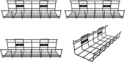 Under Desk Cable Management- 2 Pack Cord Organizer. Metal Wire Cable Management Tray for Office, Studio and Home. Super Sturdy Under Table Cable Management - Black Cable Organizer