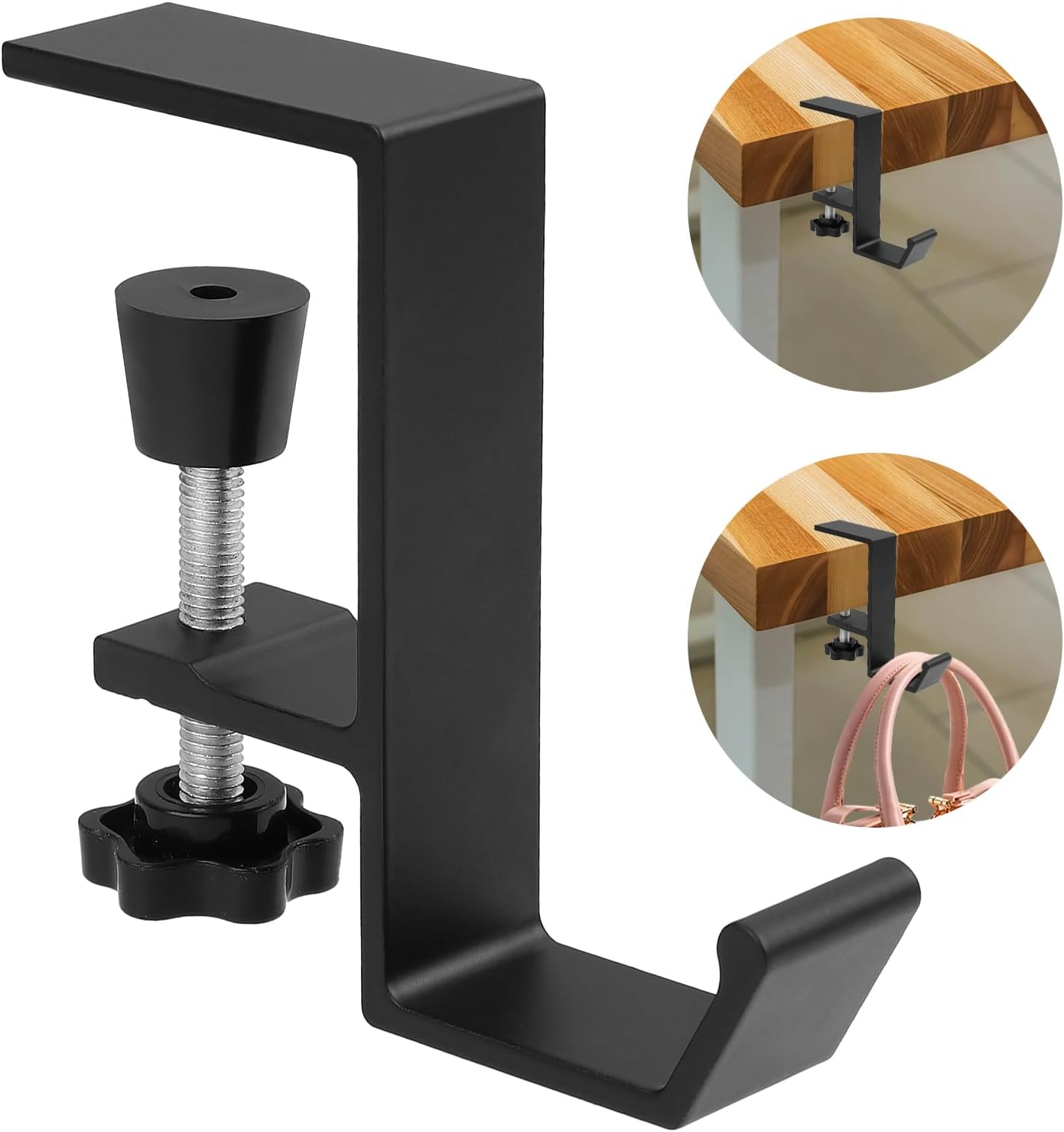cobee Purse Hook for Table, Purse Hanger for Desk, Clamp-On Under Desk Backpack Hanger, Women's Bag Hook for Handbag and Purse Holder(Black Single Hook)