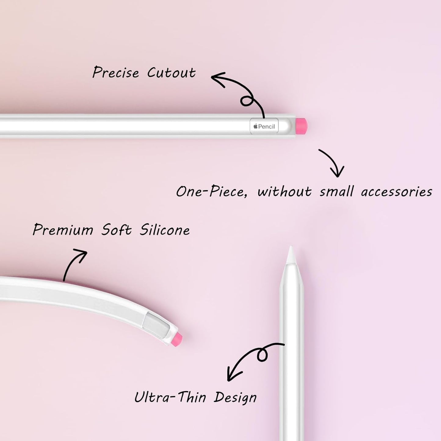 KELIFANG Silicone Case for Apple Pencil Pro 2024 & Apple Pencil 2nd Generation, Cute Pink Protective Skin Sleeve Cover Holder Grip and Tip Cap Accessories Compatible with iPad Pro 11 12.9 13 Inch