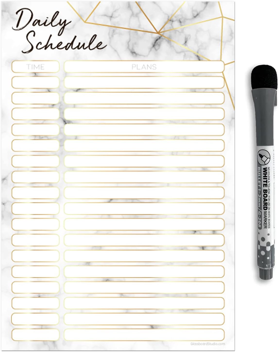 Dry Erase Daily Schedule Planner Sticker Decal by Glassboard Studio | Removable & Reusable | Magnetic Fine-Tip Marker Included (9 x 12 inches, White)