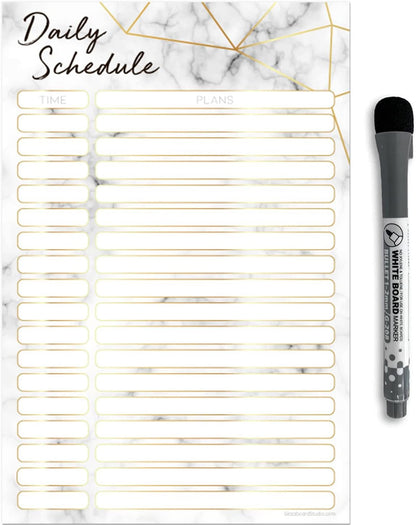 Dry Erase Daily Schedule Planner Sticker Decal by Glassboard Studio | Removable & Reusable | Magnetic Fine-Tip Marker Included (9 x 12 inches, White)