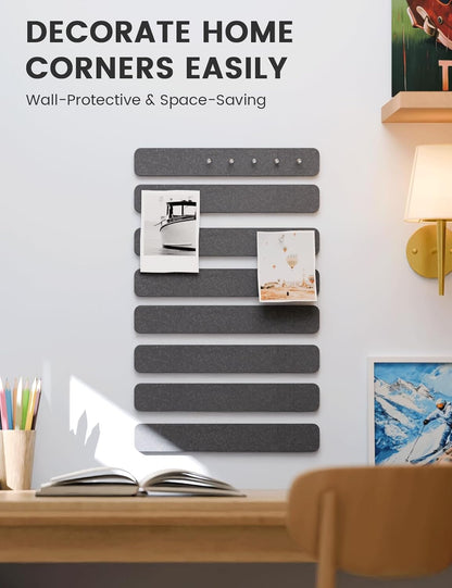 Fluxynara Cork Board Alternative Felt Strip Board 8-Pack 13"x2", Office Pin Board with 50 Push Pins, Adhesive Install for Bedroom Door & Home Office(Linen Dusk)