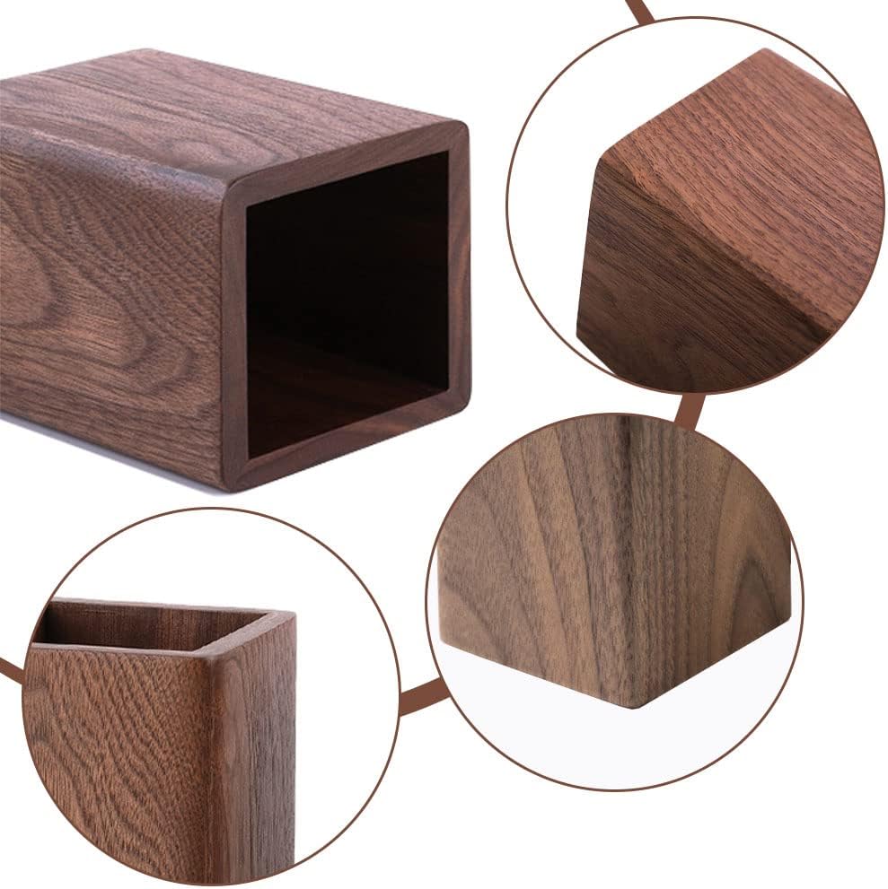 Wooden Pencil Holder, Stationery Organizer, Square Pen Cup Holder, Black Walnut Wood, Handwork, Desk Decoration, for Stationery, Make up Brushes, Desks, Offices (Brown)
