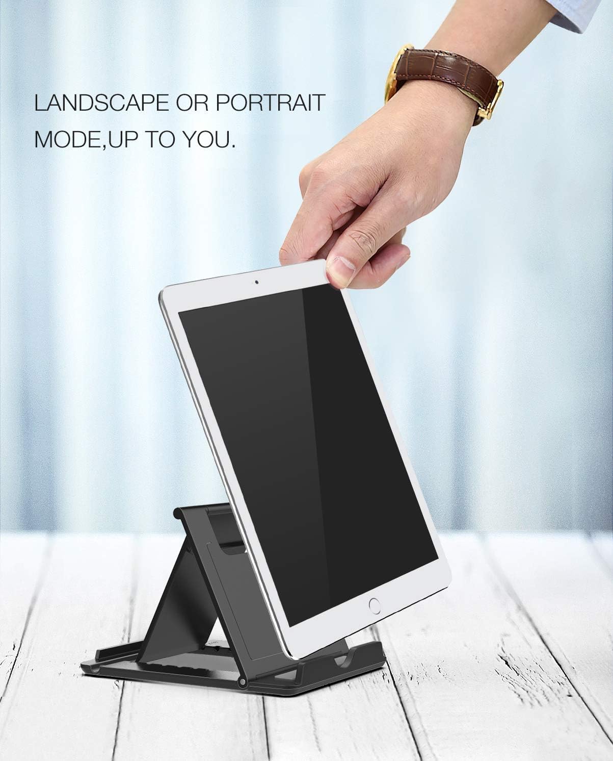 MoKo Phone/Tablet Stand, Foldable Tablet Holder Compatible with iPhone 17/17 Air/17 Pro/17 Pro Max, iPhone 16/Pro/Pro Max/Plus, iPhone 15/Pro/Pro Max/Plus, iPhone 14/Pro/Pro Max/Plus, Black