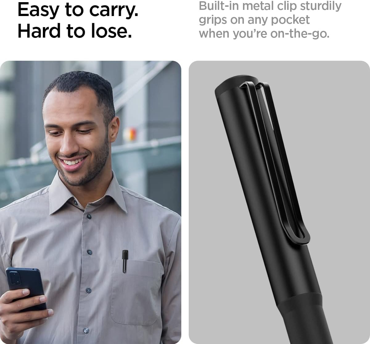 Spigen DA201 Apple Pencil Protective Case for Apple Pencil Pro and Apple Pencil 2nd Generation, Cover Sleeve with Clip and Grip, Compatible with Magnetic Charging and Double Tap - Black