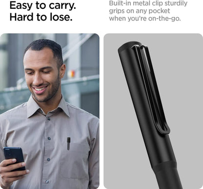 Spigen DA201 Apple Pencil Protective Case for Apple Pencil Pro and Apple Pencil 2nd Generation, Cover Sleeve with Clip and Grip, Compatible with Magnetic Charging and Double Tap - Black