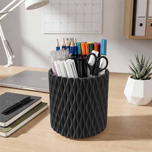 Lebenrich Rotating Pen Holder for Desk, 5 Slots Easthetic Pencil holder Desk Organizer Supplies and Accessories for Women Girls, Pencil Cup for Office Home Art Supply, White