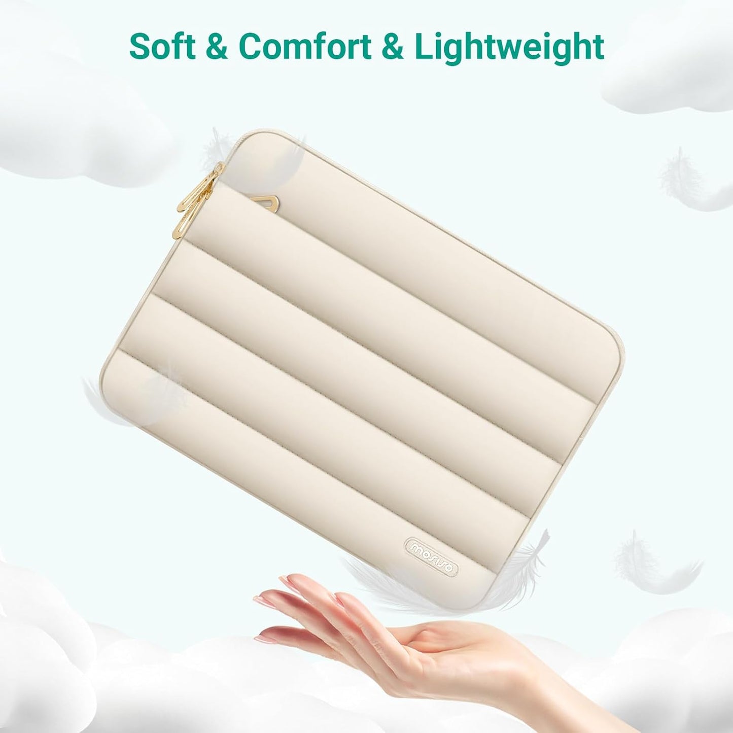 MOSISO Laptop Case 13.3 inch,13-13.3 inch Puffy Laptop Sleeve Compatible with MacBook Neo/Air 13.6 M5 M4 M3 M2 M1/Pro 13/14,HP Dell ASUS Lenovo,Polyester Horizontal Bag with Small Case, Sand