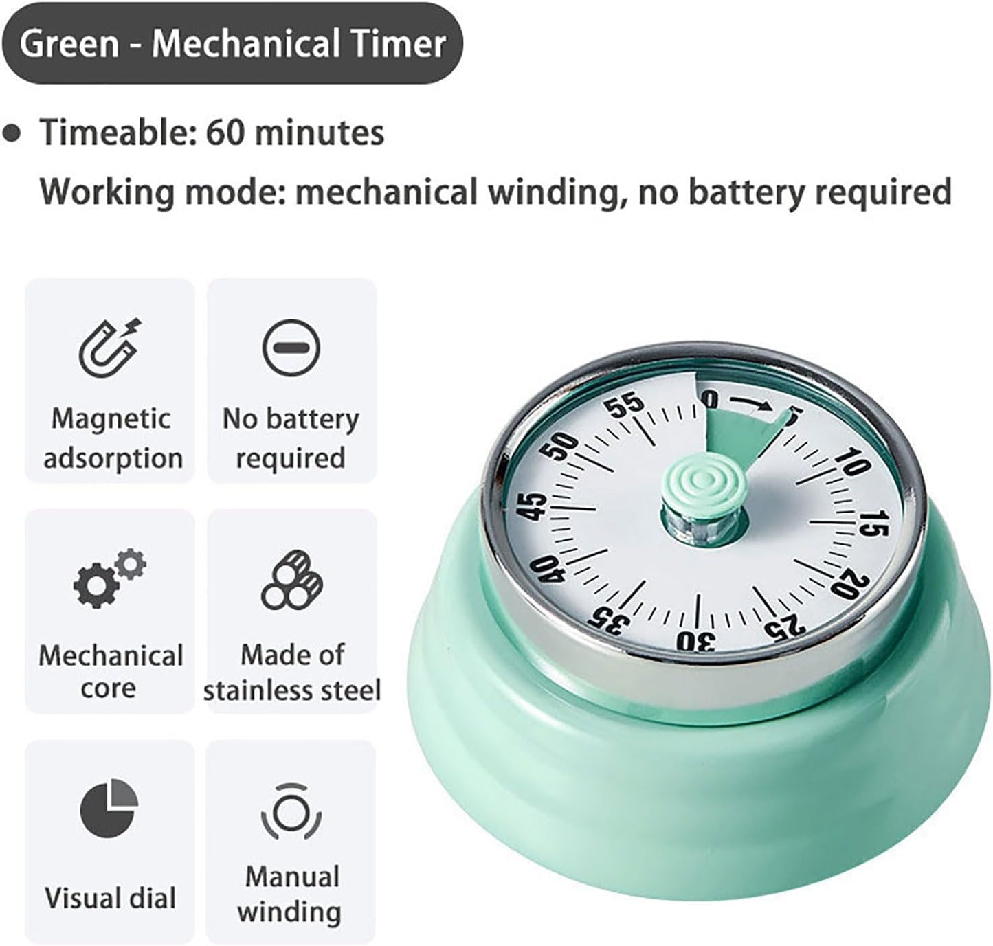 Elegant Stainless Steel Vintage Kitchen Timer with Magnetic Attachment - 60-Minute Countdown & Audible Alarm, Perfect for Cooking, Office Tasks, and Study Sessions (01-red)