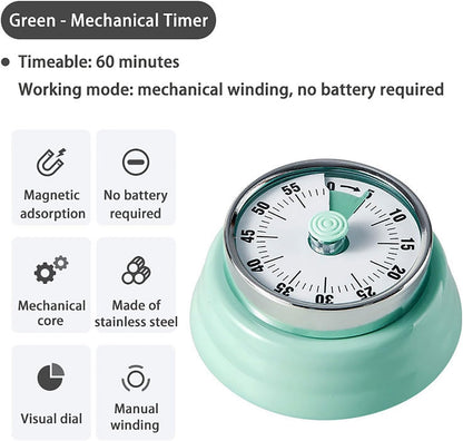 Elegant Stainless Steel Vintage Kitchen Timer with Magnetic Attachment - 60-Minute Countdown & Audible Alarm, Perfect for Cooking, Office Tasks, and Study Sessions (01-red)