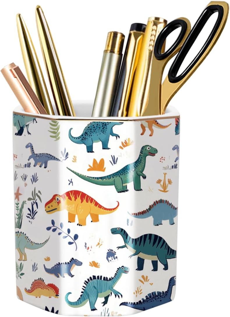 Pen Holder, Pencil Holder for Desk, Marble Desk Organizer Cute, Durable Ceramic Pencil Cup, Decorative Makeup Brush Holder Cup, Stationery Holder for Office, Home, Gray Marble