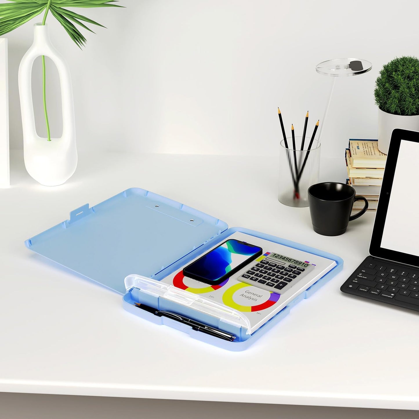 Piasoenc Clipboard with Storage, 8.5 x 11 Organization Box with Pen Holder and A4 Legal Paper Folder, Folio & Side-Opening, Low Profile Clip,for Nurses,Teachers, Size 14 x 9.6 x 1.2 in, Black