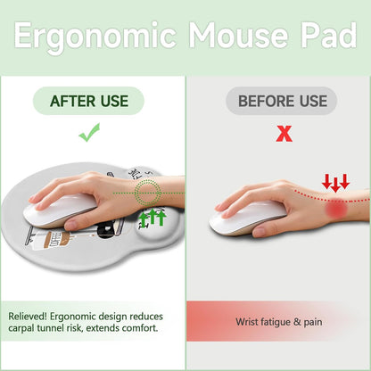 LIMKRIAN Cat Ergonomic Mouse Pad with Wrist Rest, Gaming Mouse Pad with Wrist Support, Funny Mouse Pads for Desk, Computer Mousepad with Non-Slip Pain Relief PU Base, Cute Office Desk Accessories