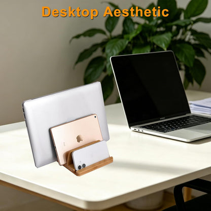 Vertical Laptop Stand for Desk Dual Slot 1.4-2in Width Adjustable Dock for MacBook Pro and Other Laptops,Bamboo Stand for Desk,MacBook Air Pro/Dell XPS/Surface pro/HP/Pixelbook/Lenovo,More Laptops
