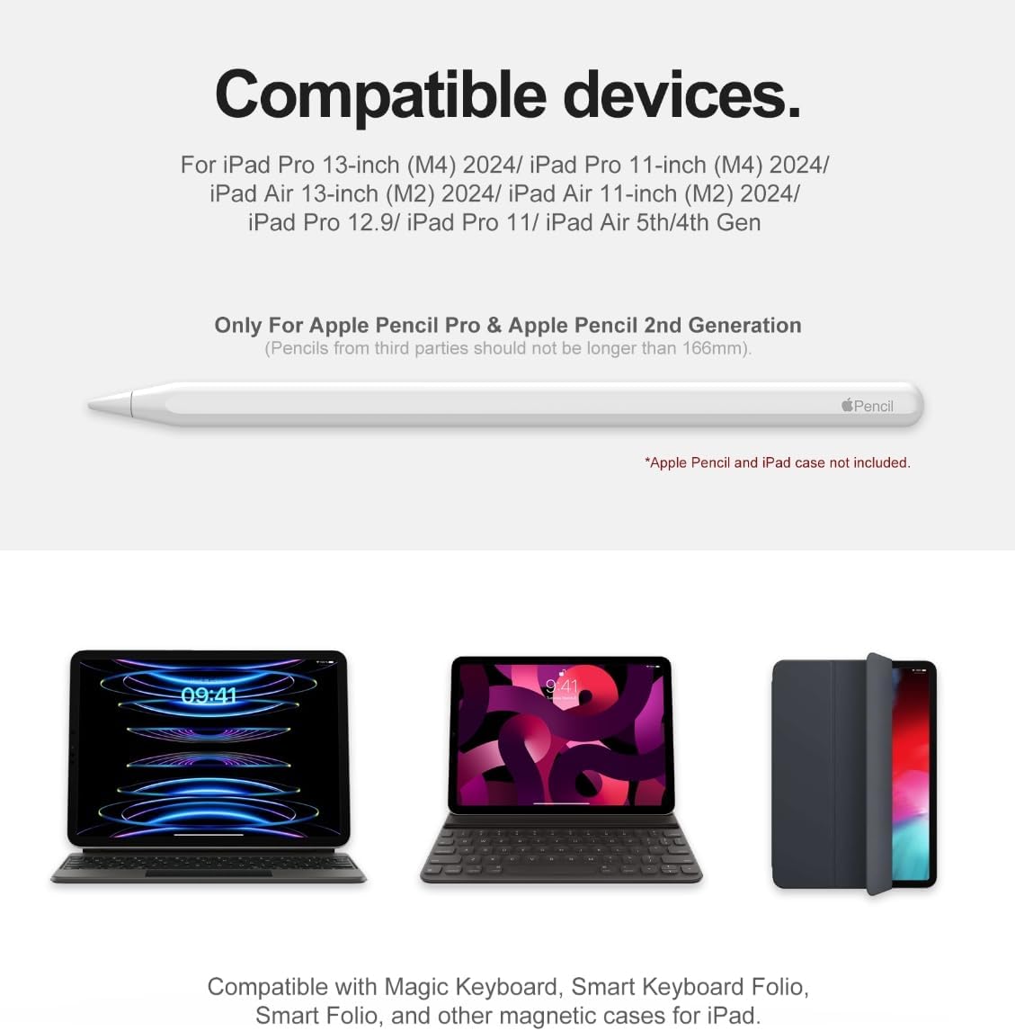 Dracool for Apple Pencil Pro/Apple Pencil 2nd Generation Pencil Holder Compatible with Magic Keyboard, Smart Folio, and Other Magnetic Cases for iPad Pencil Case 6.53 inch - Black