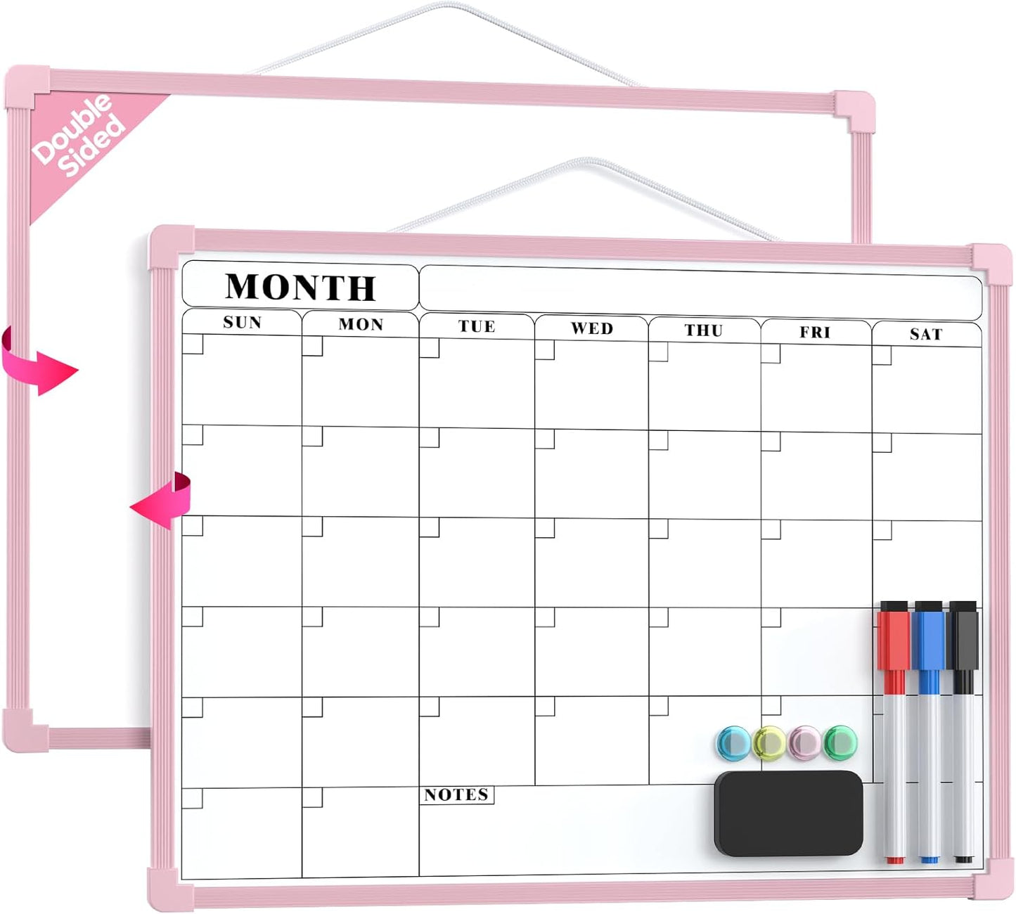MaxGear Monthly Calendar Dry Erase Board for Wall, 16"x12" Small Hanging Double-Sided White Board, Portable Whiteboard for Planning, Drawing, Memo, to Do List, School, Home, Kitchen, Office