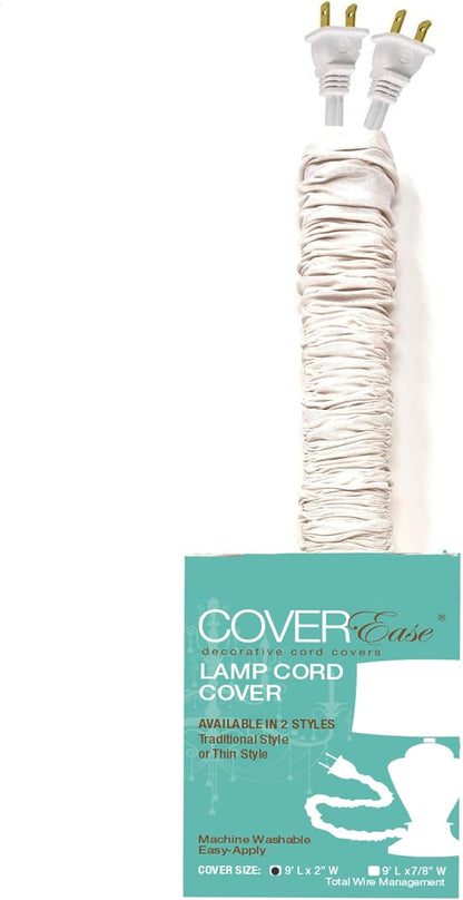 Cream COVEREase Lamp Cord Cover 9 ft Faux Silk Fabric Cover - Cable Sleeve, Wire Cover, Cord Hider for Cable Management for Electrical Lighting Fixtures. (1 PK)